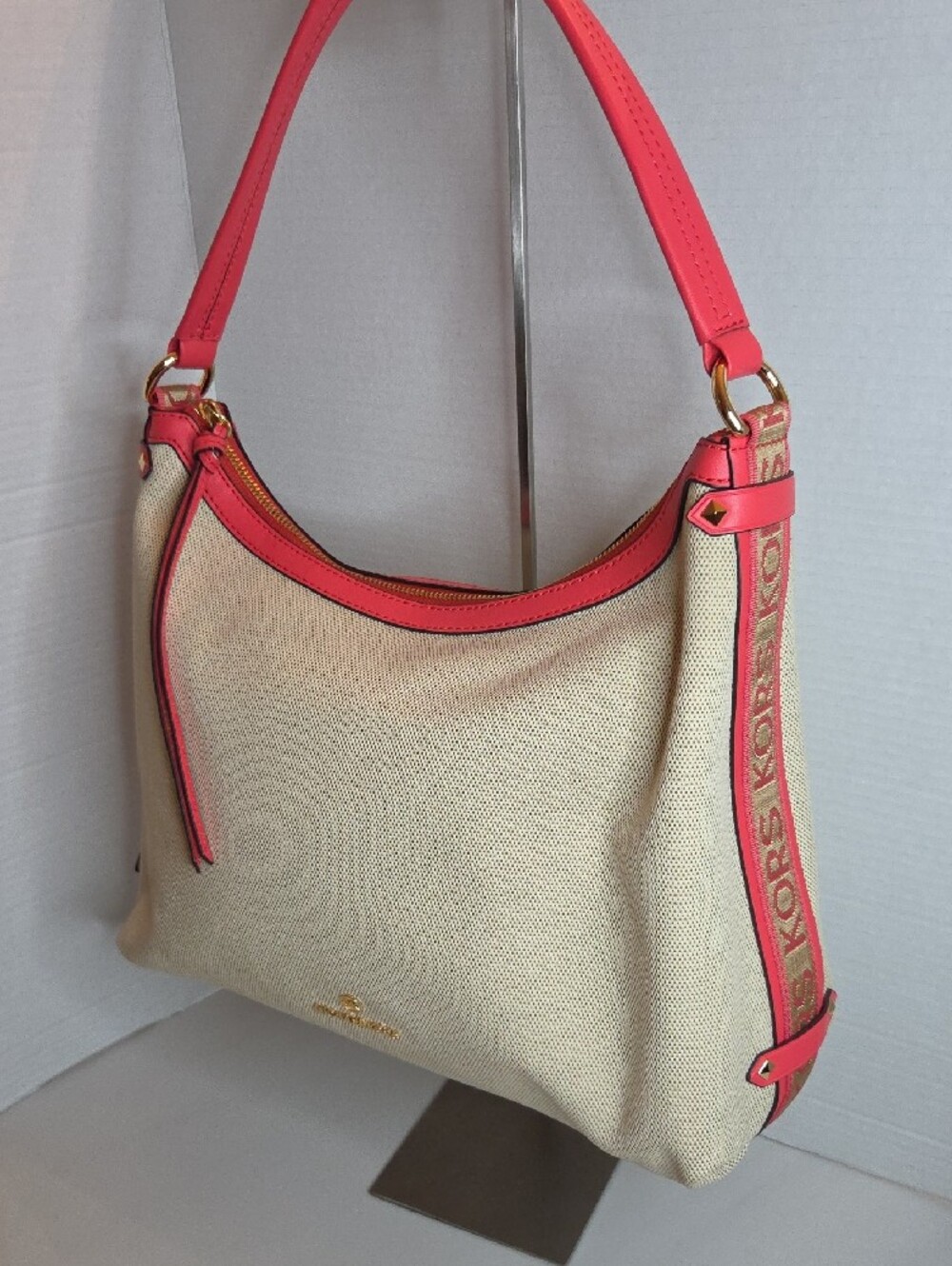 Michael Kors Maeve Large Hobo Bag Im Canvas Coral Pink Leather - Picture 2 of 14